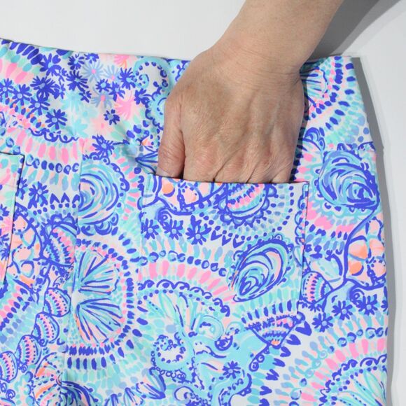 Lilly Pulitzer Luxletic Shorts Blue Purple Pink Shells Nautical Women Size 14 - Picture 11 of 14